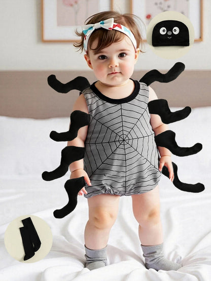 Infant Baby Boy Girl Halloween Spider Cosplay Costume Sleeveless Vest Tops Long Socks Hat 3pcs Sets Party Club Toddler Clothes
