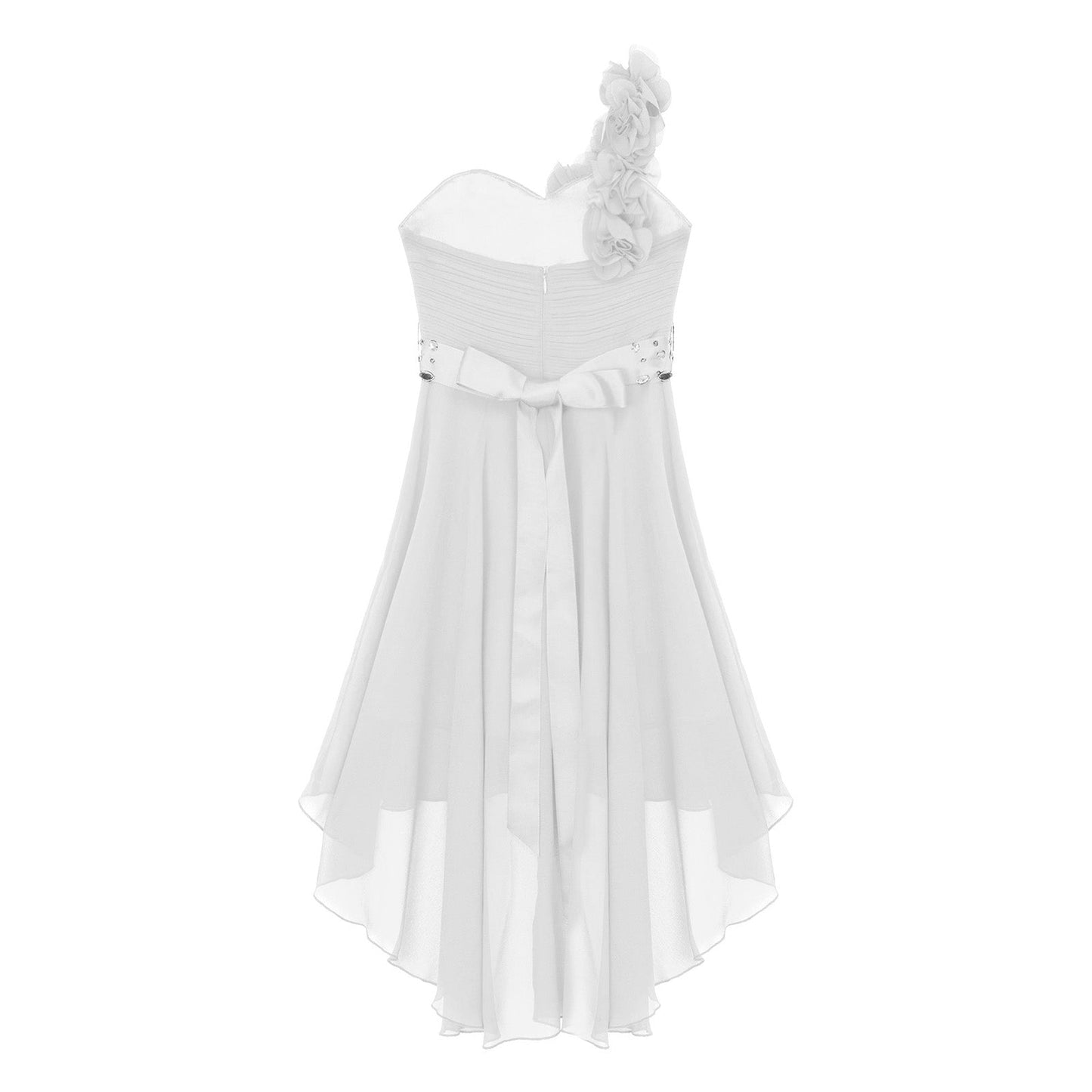 Girls Applique One-Shoulder Ruched Asymmetrical Hem Dress (Age 6-16YRS)