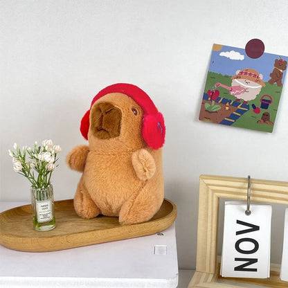 Plush Cute Capybara Stuffed Toy Hoodie with Wings - 12cm Red-Headphone