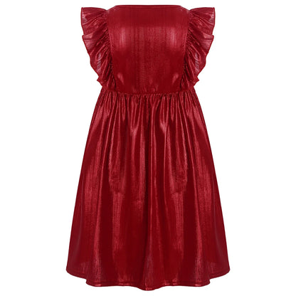 Girls Metallic Sleeveless Ruffles A-Line Dress (Age 24M-10YRS)