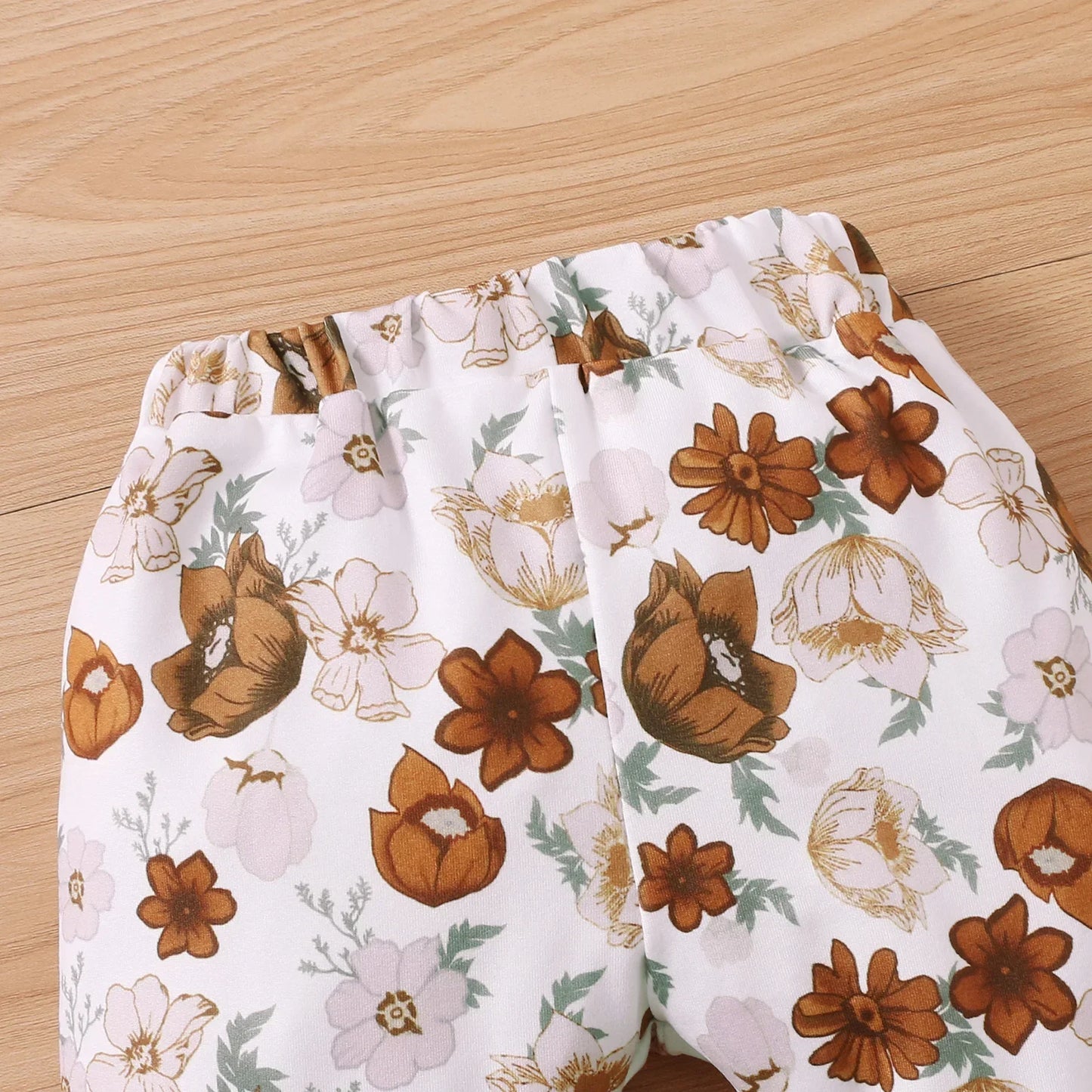 Baby Girls Ribbed Bowknot Long-Sleeve Top and Floral Print Bell Bottom Trousers (Age 3-24M)