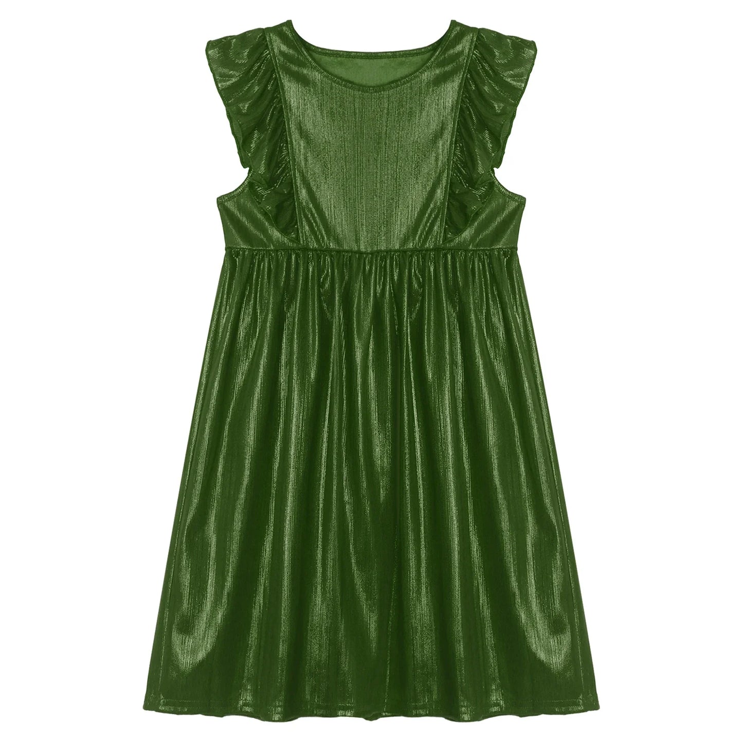 Girls Metallic Sleeveless Ruffles A-Line Dress (Age 24M-10YRS)