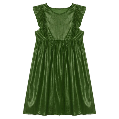 Girls Metallic Sleeveless Ruffles A-Line Dress (Age 24M-10YRS)