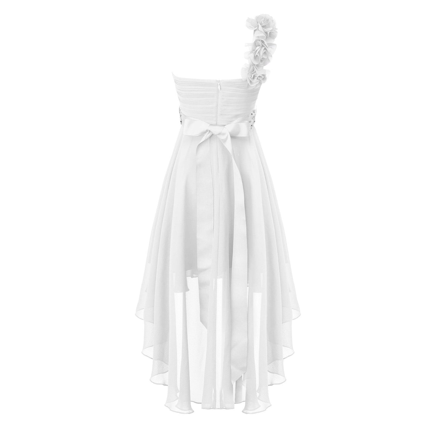 Girls Applique One-Shoulder Ruched Asymmetrical Hem Dress (Age 6-16YRS)