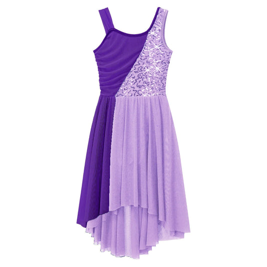 Girls Dance Sleeveless Color Block m Leotard Dress (Age 6-16YRS)