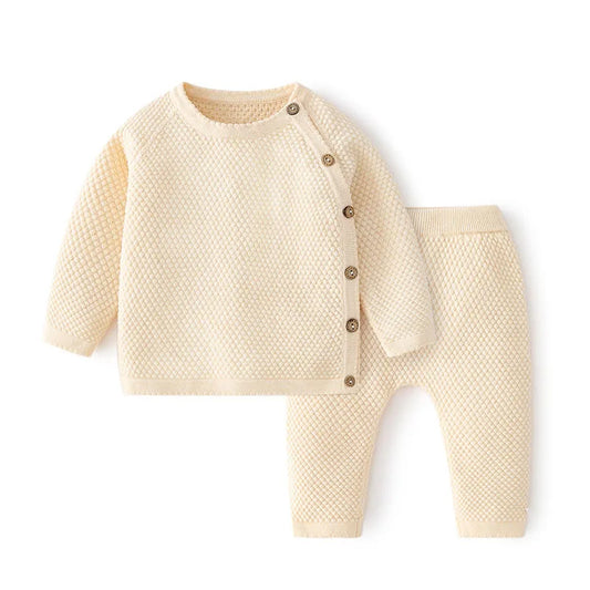 Baby Girls/Boys Cotton Tops & Trousers Knitted Set (Age Newborn-3YRS) Beige