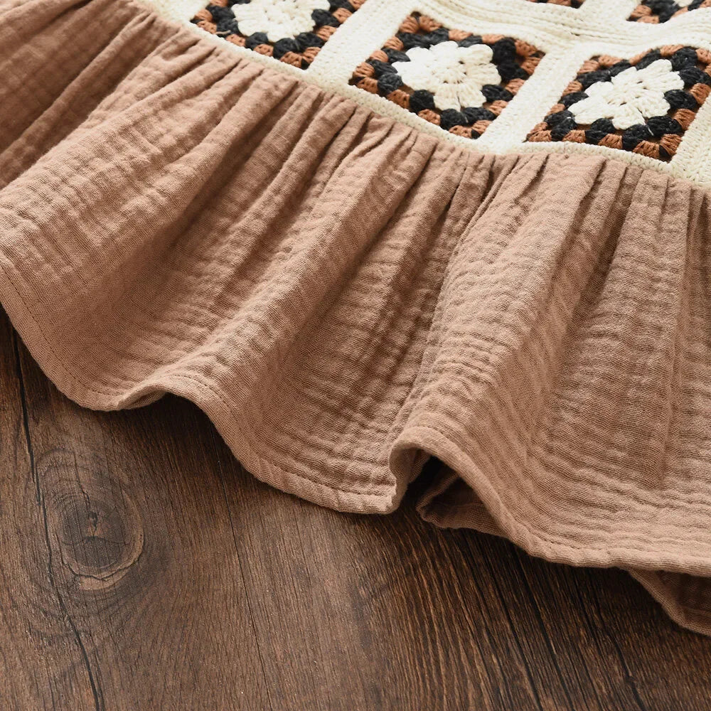 Girls Summer Brown Boho Printed Camisole Top & Beige Trousers Set (Age 3-7 YRS)