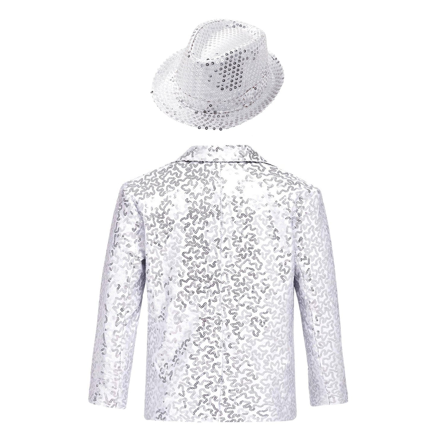 Boys Sequin Dance Tuxedo Jacket Suit & Fedora Hat (Age 6-16 YRS)