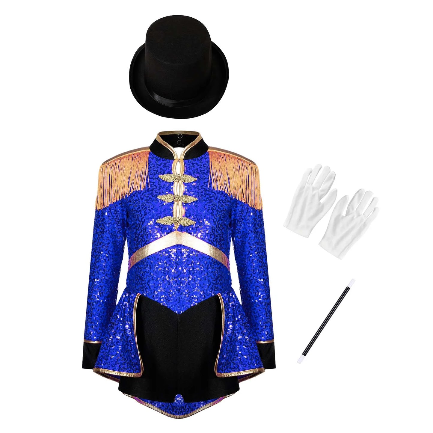 Girls Red Sequin Ringmaster Costume (Age 6-16YRS)