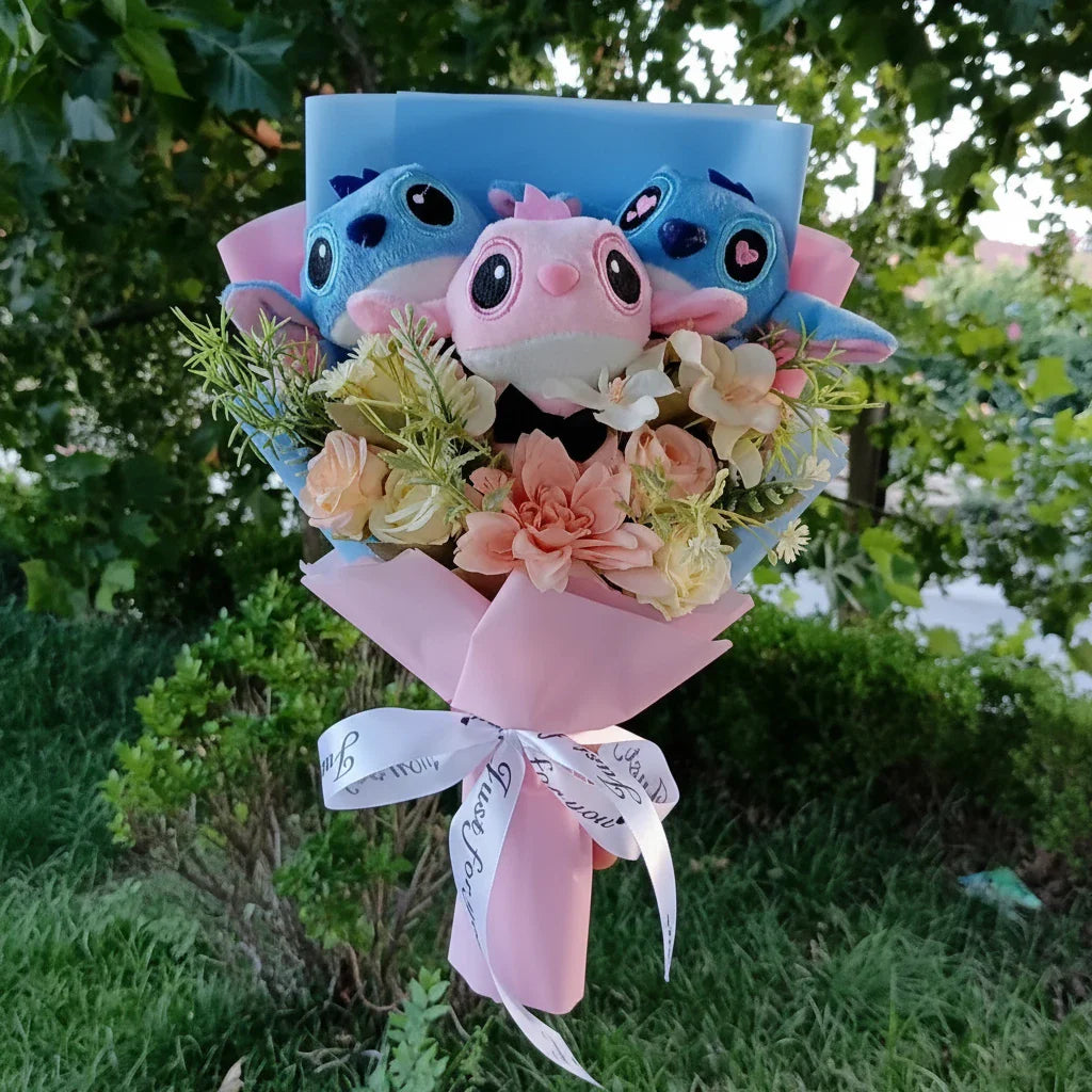 Disney Lilo & Angel Plush Bouquet | Cute Anime Stitch Plush Dolls - Valentines Gift