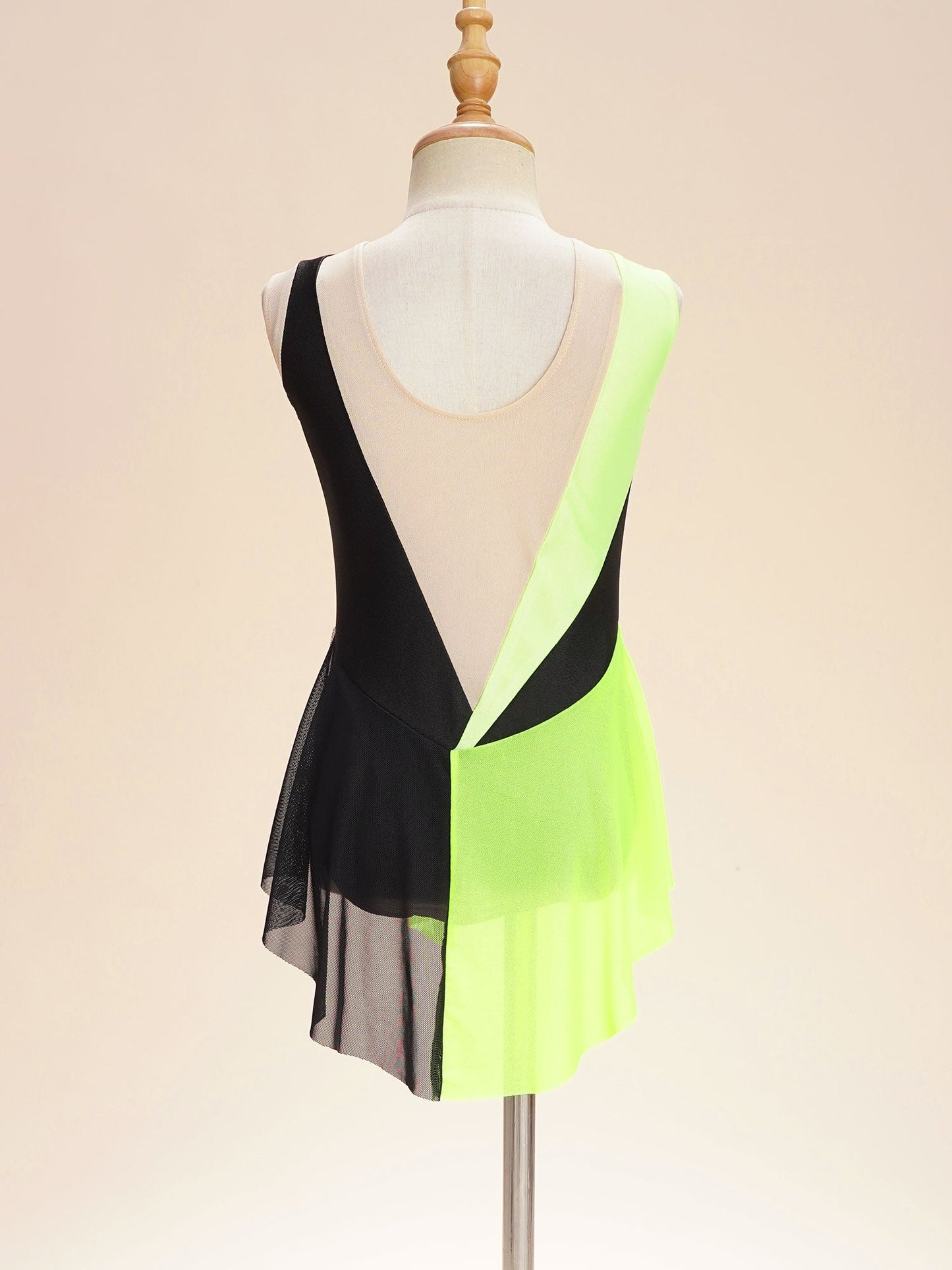 Rhinestone Gymnastics Figure Skating Dress for Teen Girls Sleeveless Sheer Mesh Tutu Ballet Leotard Lyrical Performance Costume