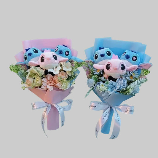 Disney Lilo & Angel Plush Bouquet | Cute Anime Stitch Plush Dolls - Valentines Gift