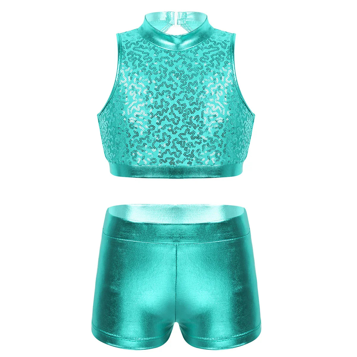 Girls Dance Costume Sequin Crop Top & Shorts Set (Age 6-12 YRS)