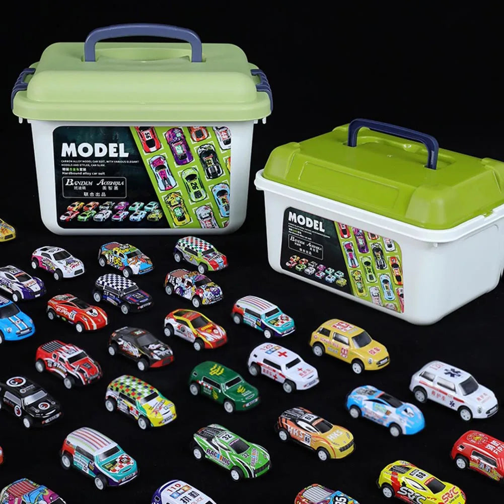 50/30/20Pcs Mini Alloy Car Model Set with Storage Box