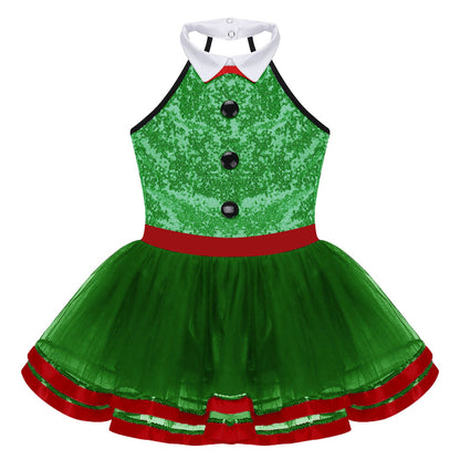 Girls Dance Sleeveless Sequin Leotard Dress (Age 4-14 YRS)