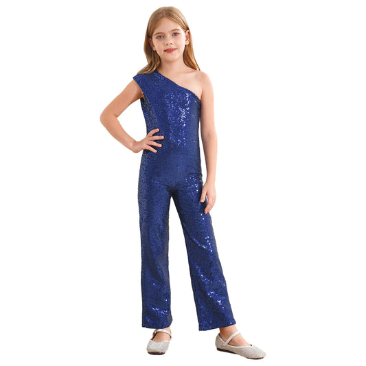 Girls Sequin One Shoulder Jumpsuit (Age 6-16YRS)