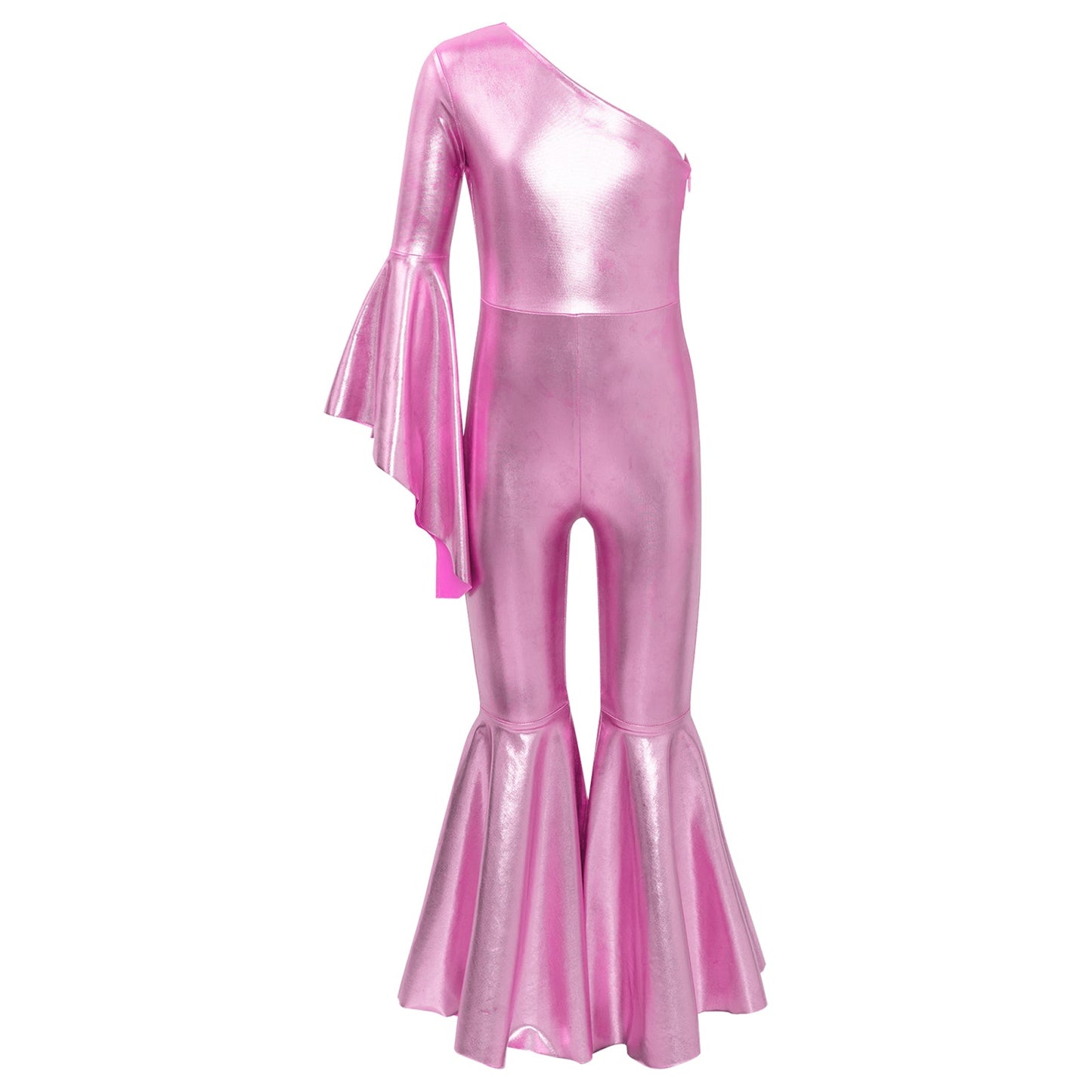 Girls Dance Metallic One Shoulder Bell-Bottom Jumpsuit (Age 6-16YRS)