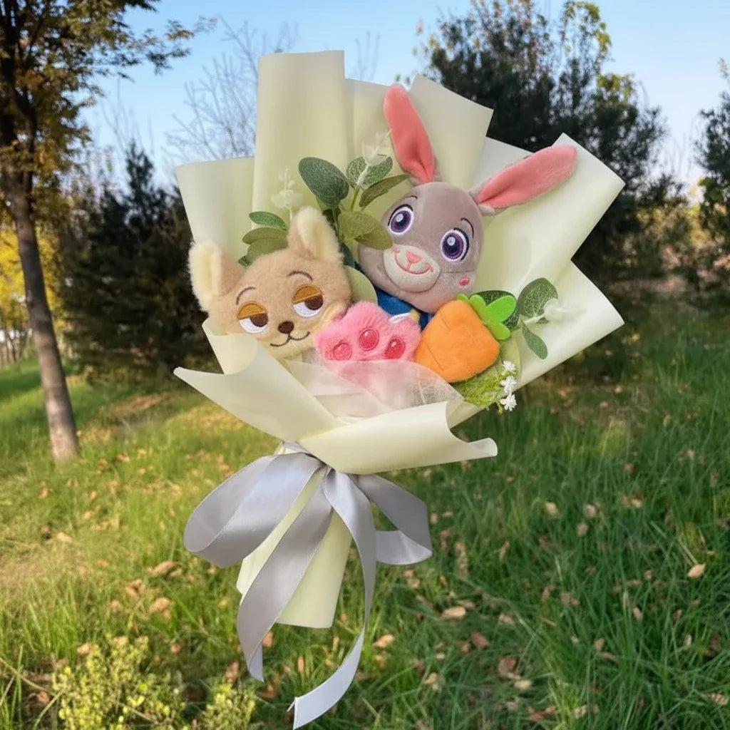 Zootopia Plush Dolls Judy Hopps Nick Wilde Creative Handmade Bouquets Christmas Birthday Vanlentine Gifts - 35cm 2-32cm