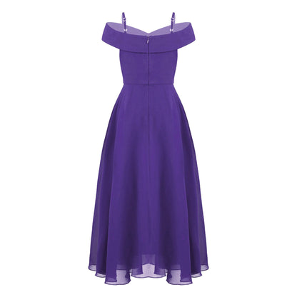 Girls Chiffon Off-the-Shoulder Adjustable A-Line Dress (Age 4-16 YRS)