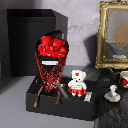 Artificial Rose Bouquet Bear Gift Box - Christmas Birthday Valentines