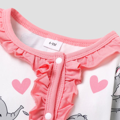 Baby Girls Koala Print White Long-Sleeve Ruffle Snap-up Jumpsuit (Age Newborn-18M)