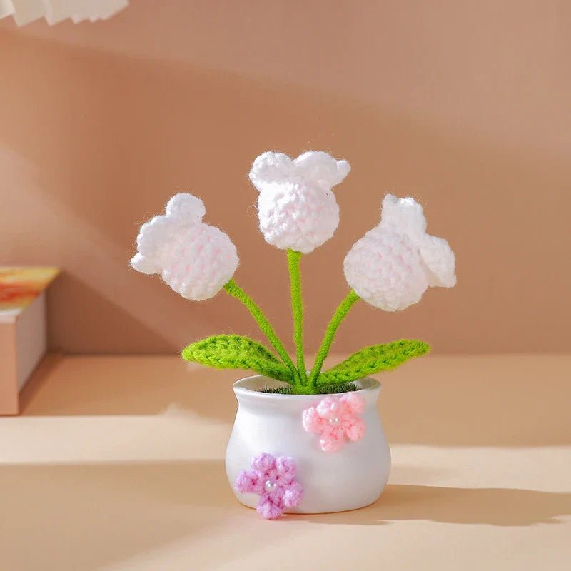 Handmade Knitted Sunflower Tuilp Flowers Desktop Ornament Decoration