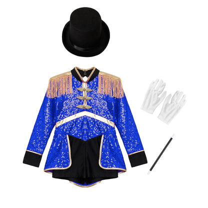 Girls Red Sequin Ringmaster Costume (Age 6-16YRS)