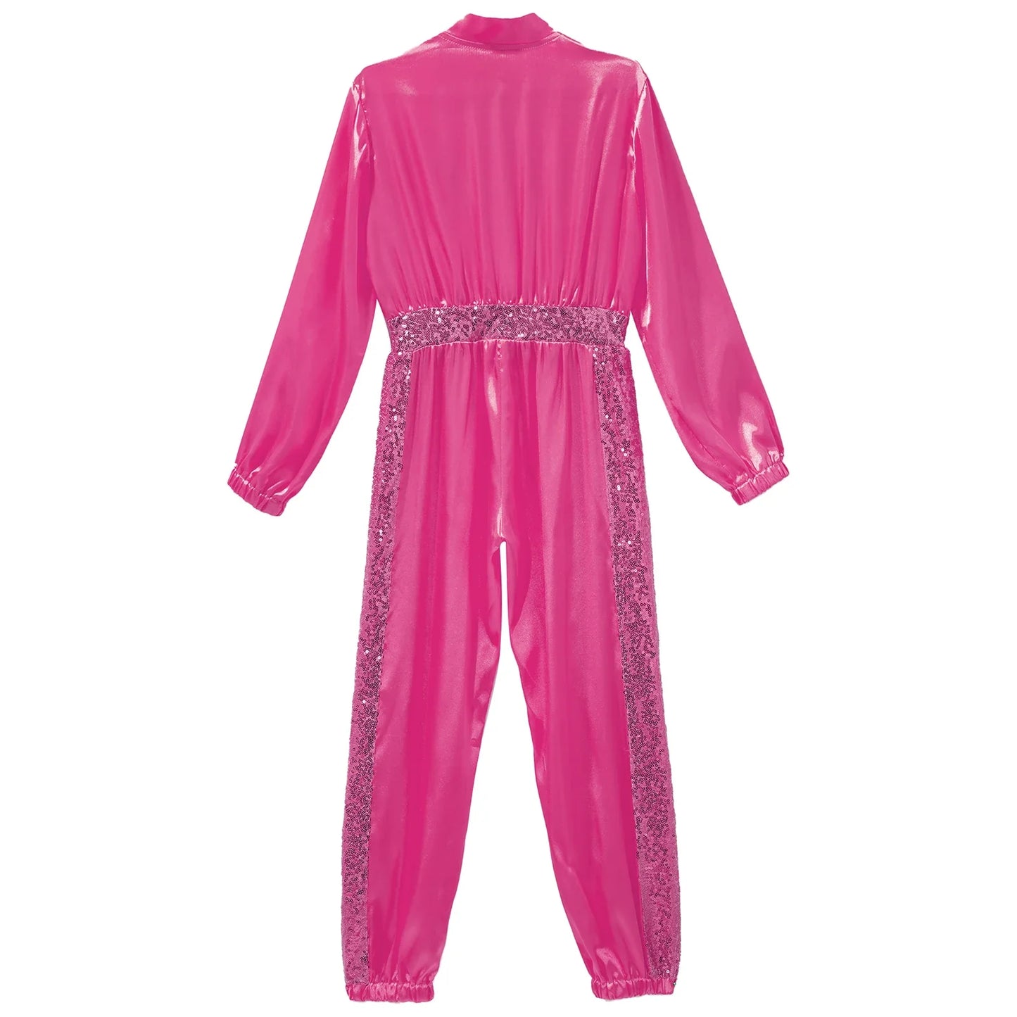 Girls Sequin Satin m Long Sleeve Zipper Jumpsuit (Age 6-16 YRS)