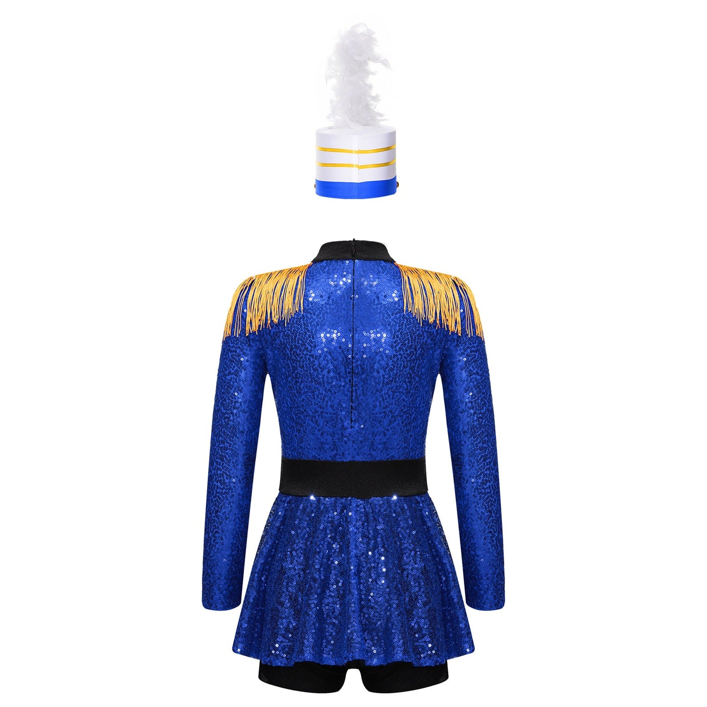 Girls Halloween Circus Ringmaster  Costume Long Sleeve Sequin Leotard Dress (Age 6-14YRS)