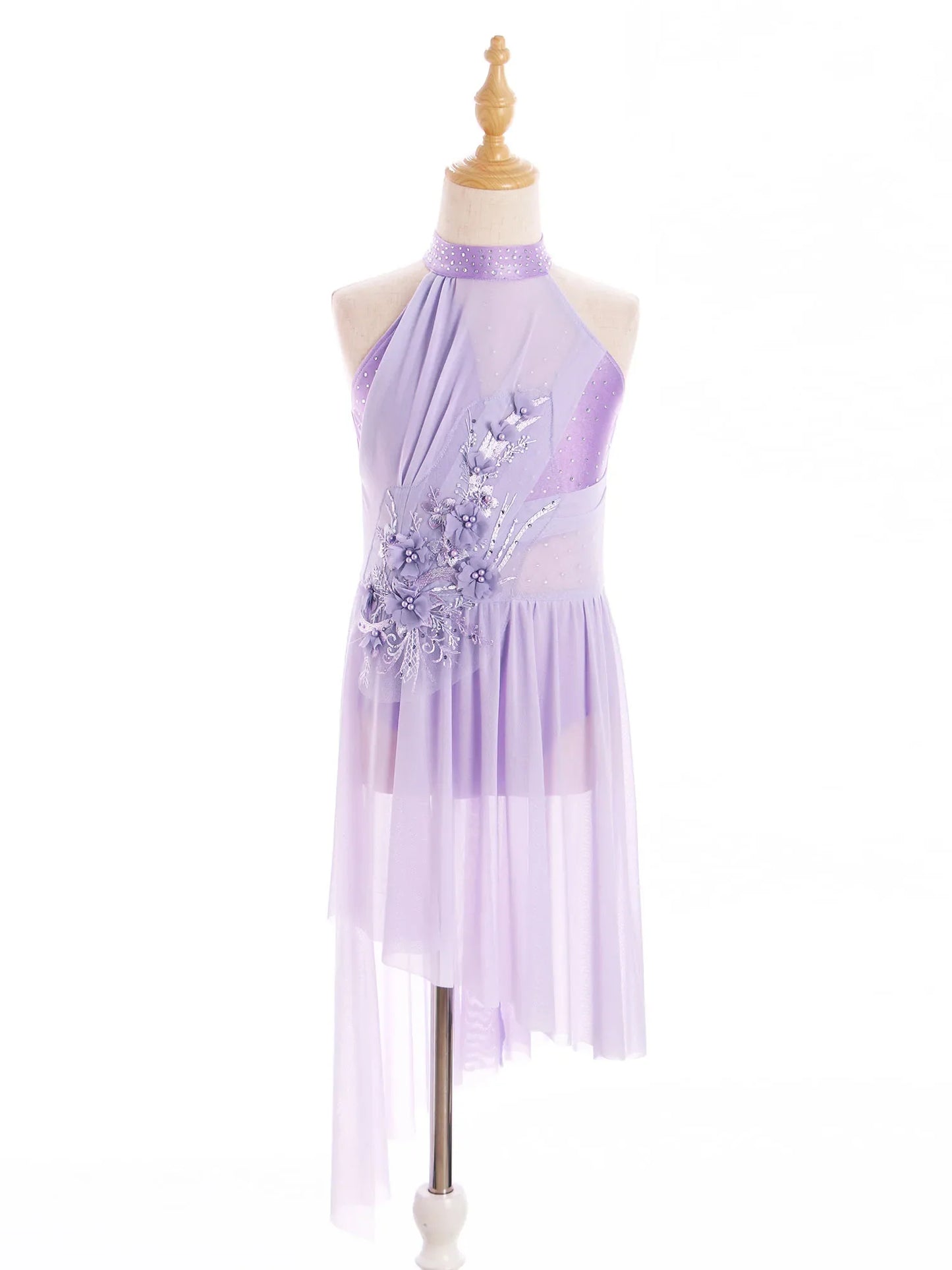 Girls Dance Sleeveless Rhinestones Applique Dress (Age 6-14 YRS)