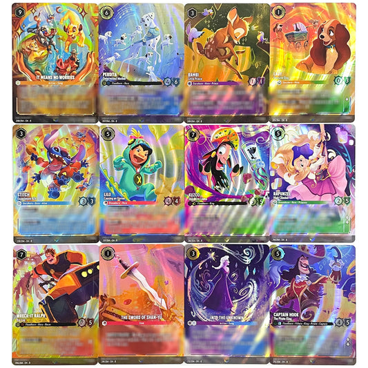 Lorcana Proxy Chapter 8 – Enchanted Foil TCG Card Set | Mushu, Perdita, Bambi, Lilo, Jasmine, Kuzco | English Edition