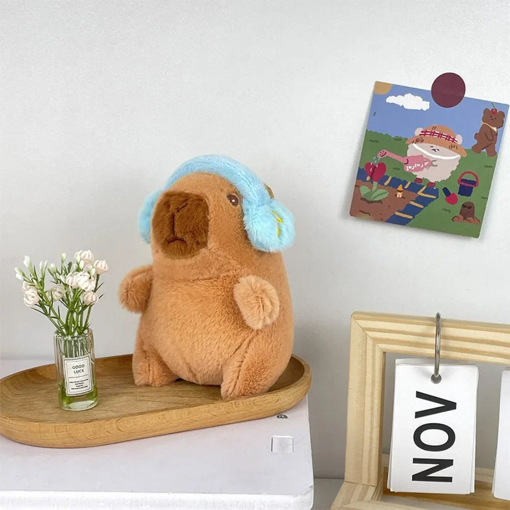 Plush Cute Capybara Stuffed Toy Hoodie with Wings - 12cm Blue-Headphone