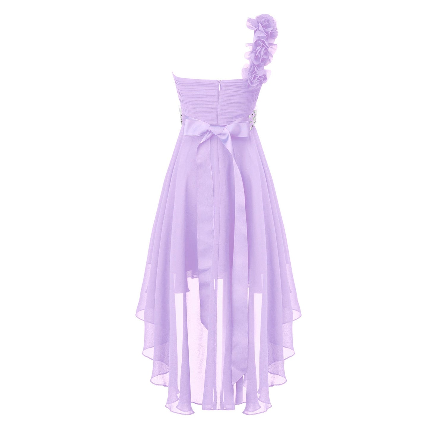 Girls Applique One-Shoulder Ruched Asymmetrical Hem Dress (Age 6-16YRS)