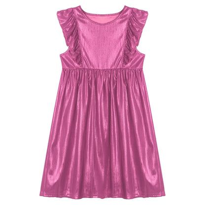 Girls Metallic Sleeveless Ruffles A-Line Dress (Age 24M-10YRS)