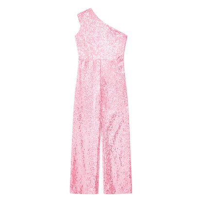 Girls Sequin One Shoulder Jumpsuit (Age 6-16YRS)