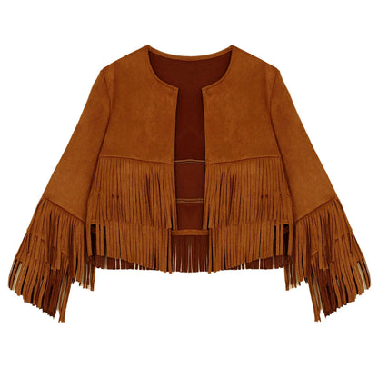 Kids Western Cowboy Cowgirl Costume Long Sleeve Tassels Fringe Jacket (Age 6-16YRS)