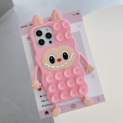 Labubu The Monsters – Phone Cover | Compatible with iPhone 13, 14, 15, 16 Max & Pro | Suction Cup Stress-Relief Design Pink