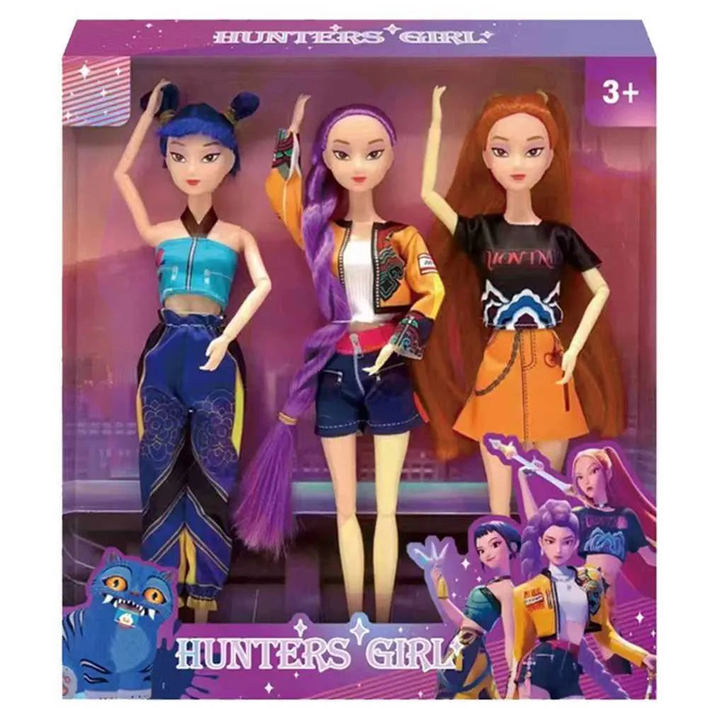 Demon Hunters Vinyl Doll Series – Rumi, Mira & Zoi | Anime K‑Pop Character Figurine | 15–18cm 3 Pack