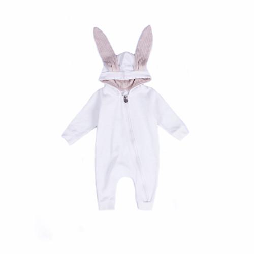Baby Rabbit Ear Hooded Jumpsuit (6m-18m) White