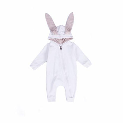 Baby Rabbit Ear Hooded Jumpsuit (6m-18m) White