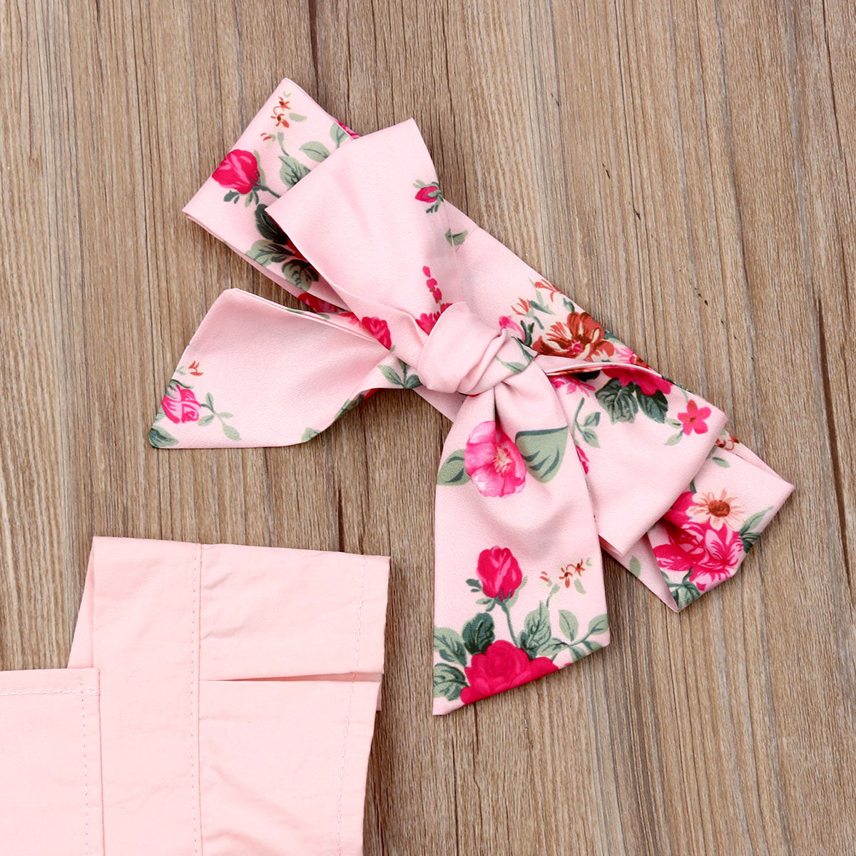 Baby Girls Pink Floral Print Ruffle Bodysuit Romper & Headband (Age 6m-24m)