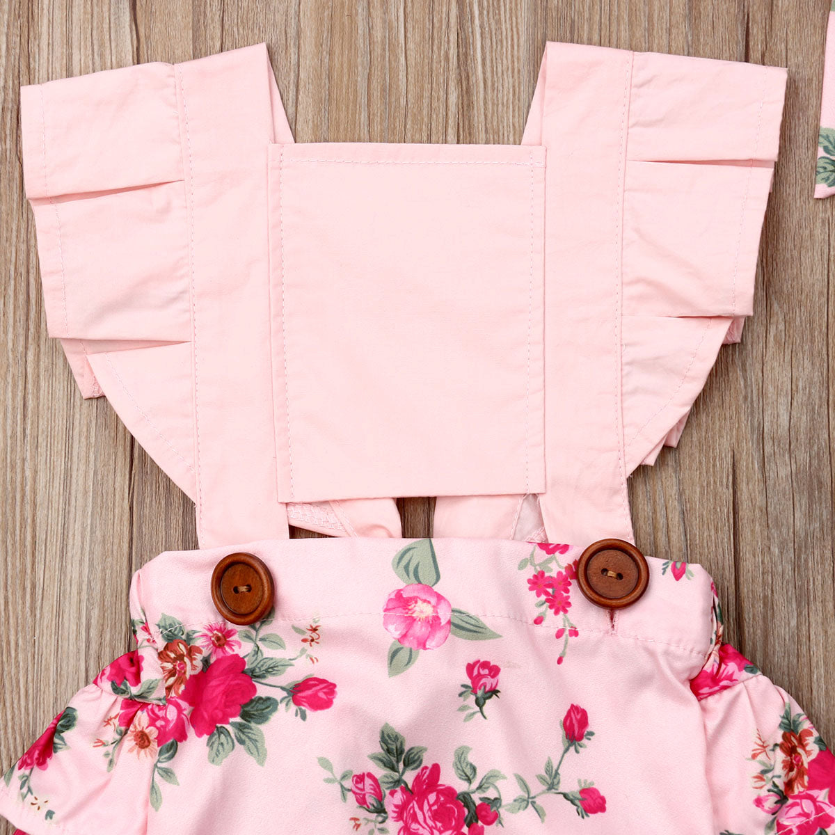 Baby Girls Pink Floral Print Ruffle Bodysuit Romper & Headband (Age 6m-24m)