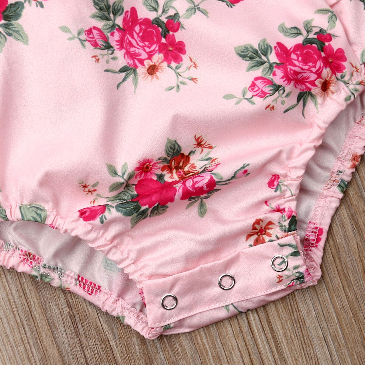 Baby Girls Pink Floral Print Ruffle Bodysuit Romper & Headband (Age 6m-24m)