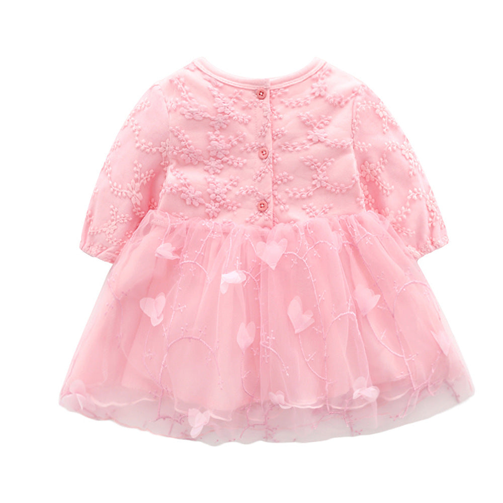 Baby Girls Pink Embroidered Tulle Dress & Bonnet Hat (Age 3M - 12M)