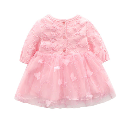 Baby Girls Pink Embroidered Tulle Dress & Bonnet Hat (Age 3M - 12M)