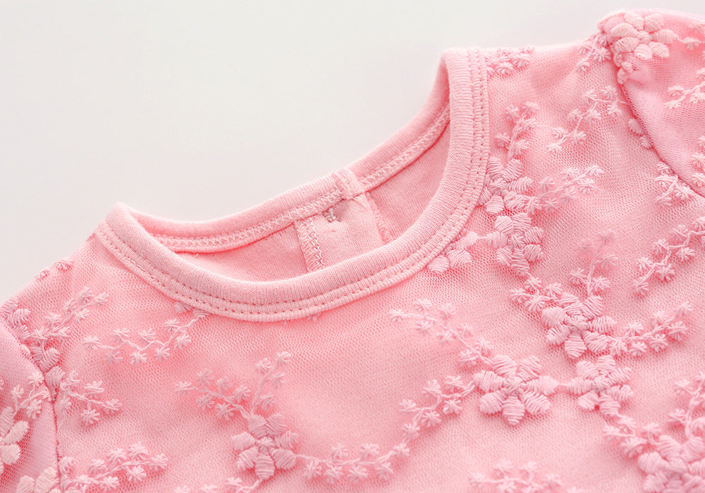 Baby Girls Pink Embroidered Tulle Dress & Bonnet Hat (Age 3M - 12M)