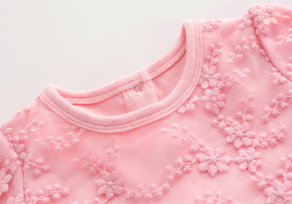 Baby Girls Pink Embroidered Tulle Dress & Bonnet Hat (Age 3M - 12M)