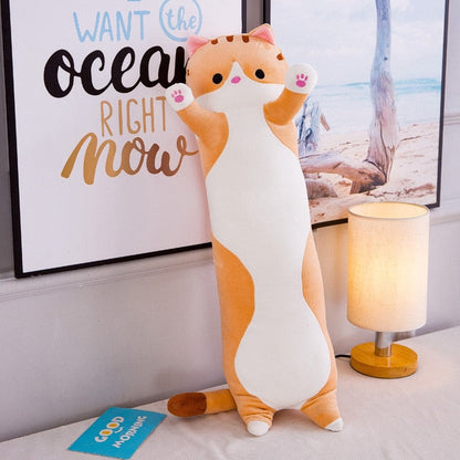 Long Stuffed Cat Pillow Plush Toy 50cm-110cm Yellow