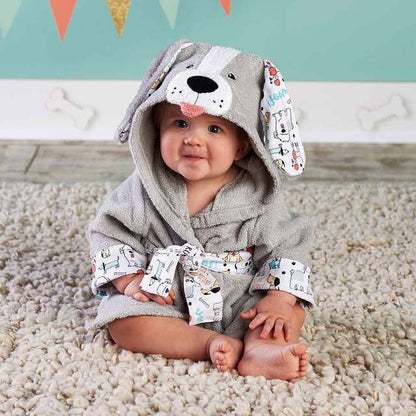 Baby Hooded Bathrobe (Age Newborn - 18M) 0-18M Grey Dog