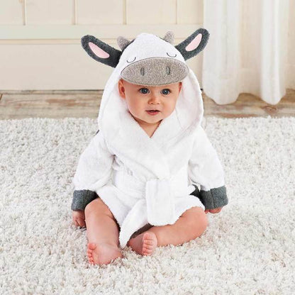 Baby Hooded Bathrobe (Age Newborn - 18M) 0-18M White Cow